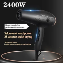 2400W Professional IONS Hair Dryer Blowdryer for Salon High Speed Strong Wind 6 Gears Low Noise 3.5m Cord Length Blower 2 Nozzle 