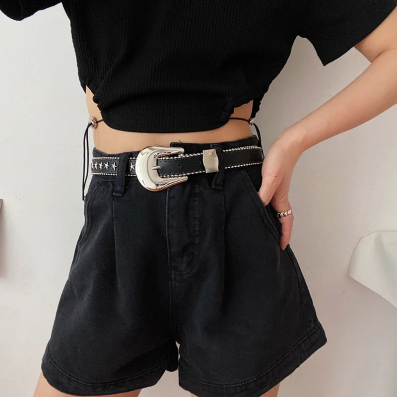 

Punk Belts Women Faux Leather for rhinestone Steel Star Belts Western Cowboy Y2k Girls Fashion Belt for Jeans Men Drop Shipping