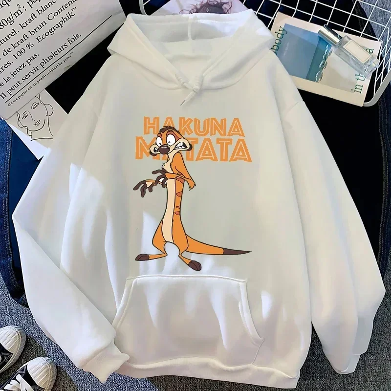Фото Толстовки с капюшоном The Lion King Timon & Pumbaa, модный пуловер Kawaii с героями мультфильмов, женская одежда, весенние теплые женские толстовки с капюшоном №1