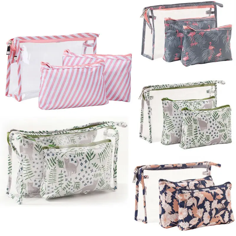 

Women's cosmetics storage bag set PVC waterproof transparent cosmetic bag three piece travel washing bag Flamingo / Pink bag