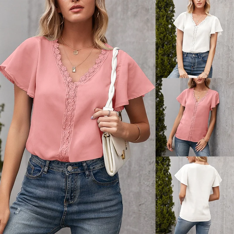 

Women's New Fashion V-Neck Casual Loose Hollow T-Shirt