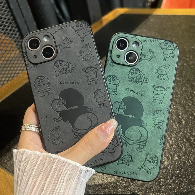 

Leather Crayon Shin-chan Phone Cases For iPhone 13 12 11 Pro Max Mini XR XS MAX 8 X 7 SE 2020 Back Cover