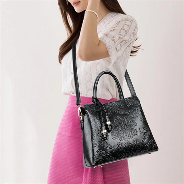 Solid Color Flower Pattern Design Women's Handbag Fashion Tassel Ladies Shoulder Bag High Quality Leather Women Crossbody Bags 4