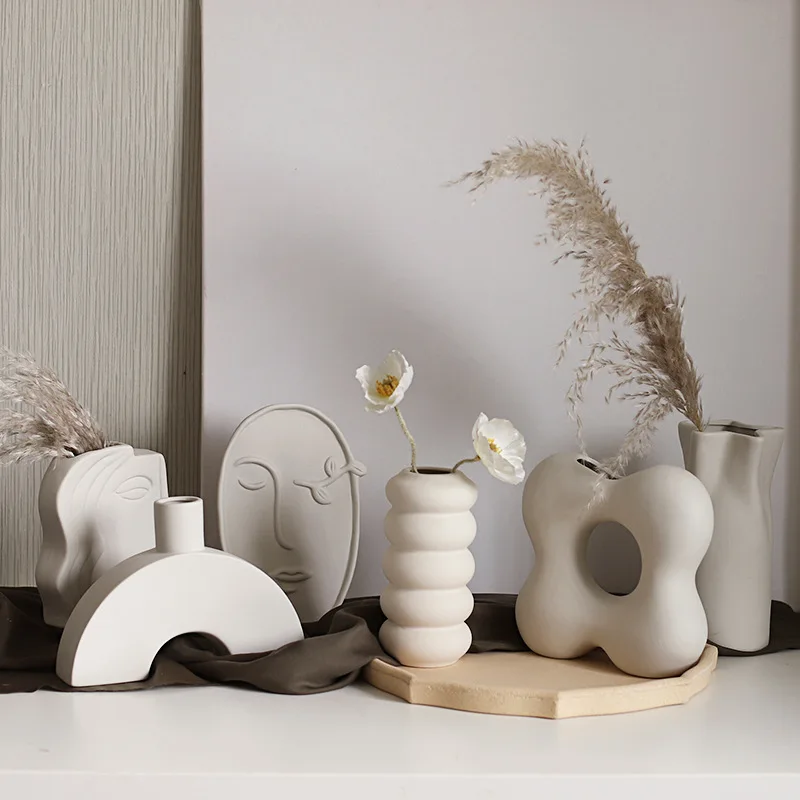 

Modern Abstract Nordic Flower Vase Creative Portrait Ceramic Vase Sculpture Ornament Craft Portrait Figurine Pot Decor Gift