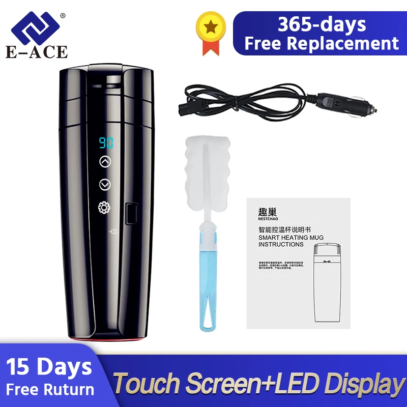 Цена E-ACE 12 В портативная Автомобильная нагревательная чашка 400 мл сенсорный экран из нержавеющей стали цифровой дисплей подогреватель воды буты...