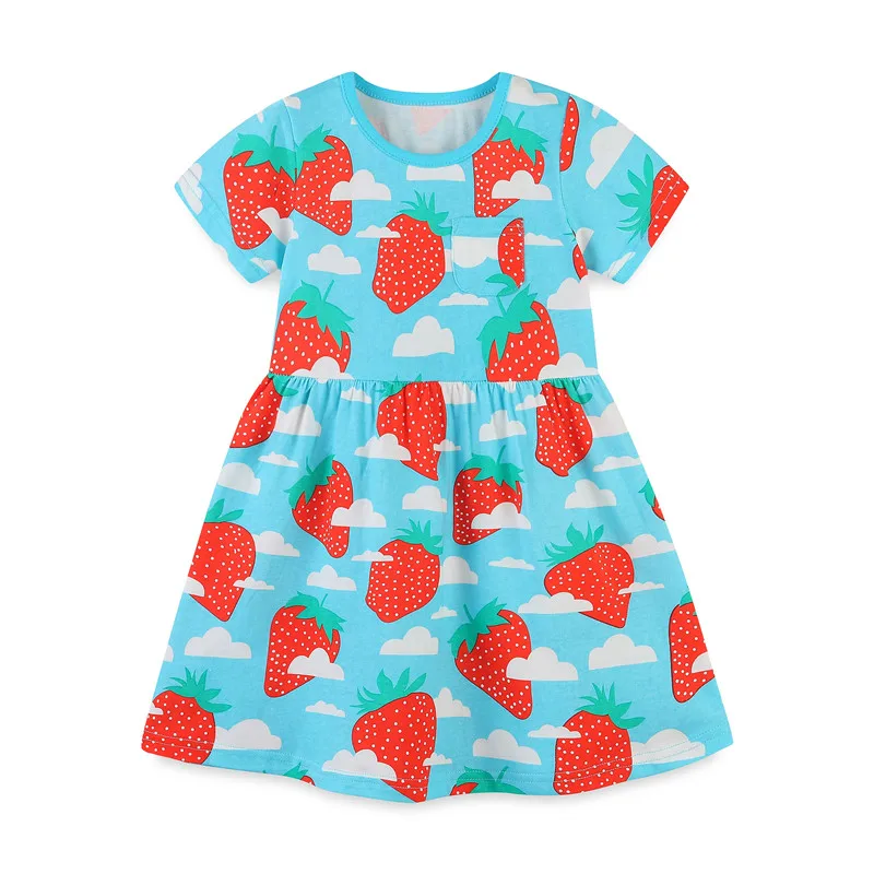 

Jumping Meters Summer Birds Embroidery Princess Girls Dresses Cotton Stripe Children's Costume Stripe Baby Dress