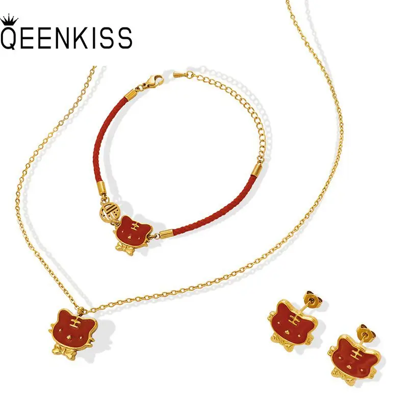 

QEENKISS JS803 Wholesale Fashion PartyBirthdayWedding Gift Tiger Titanium Stainless Steel Necklace+Bracelet+Earrings Jewelry Set