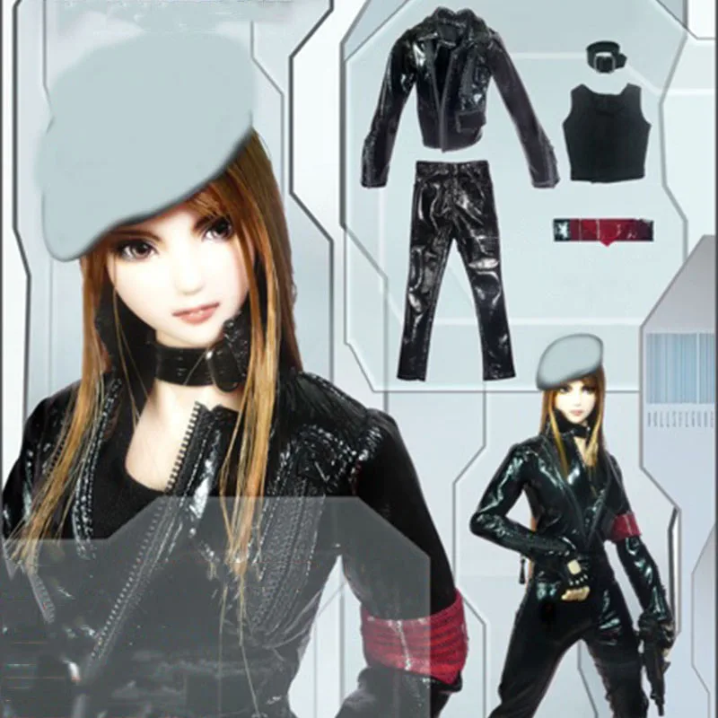 

CC91 1/6 Female Gothic Style Motorcycle Leather Pant Suit Slim Jacket and Pants Vest Necklace Set for 12in Action Figure Body