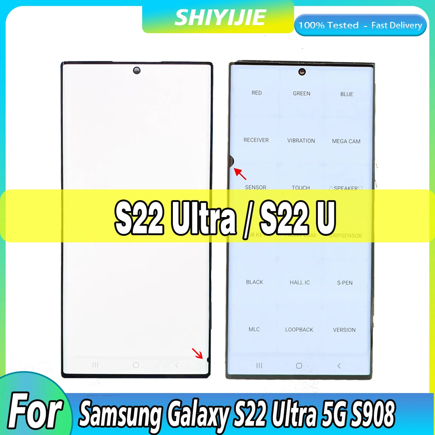 

6.8" 100% Tested For Samsung Galaxy S22 Ultra 5G Display S908E S908N S908U LCD Screen SM-S908B/DS Display Parts With Frame