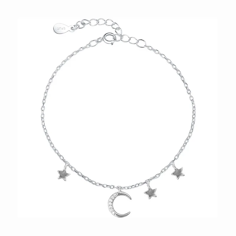 ANENJERY Zircon Moon Star Pendant Chain Bracelets for Women Trendy Simple Hand Jewelry Accessories Girls Birthday Gifts