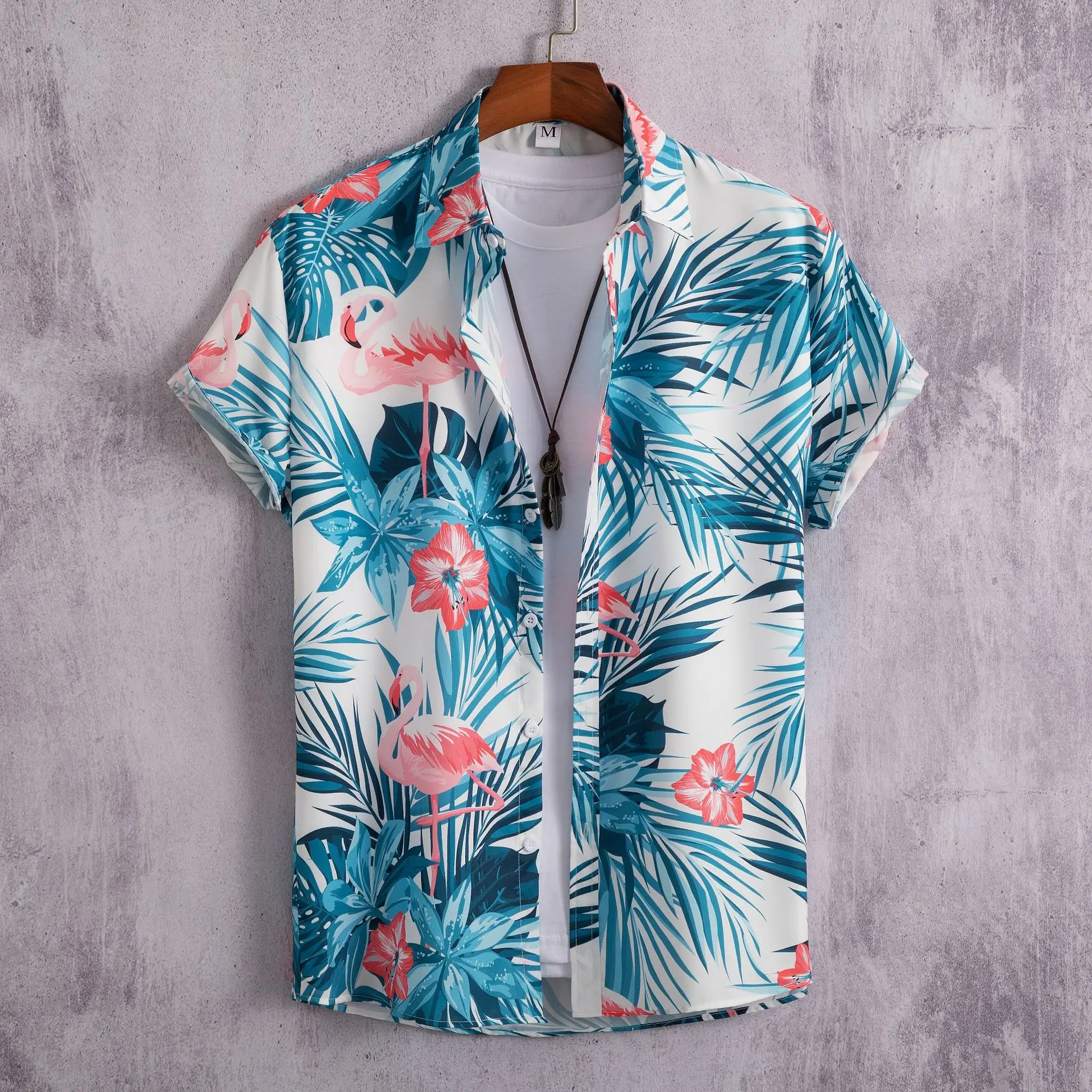 

2023 Hawaiian Shirt Men Fashion Flower Geometric Printed Blouse Beach Single-breasted Short SleeveTops Holiday Men's Clothing