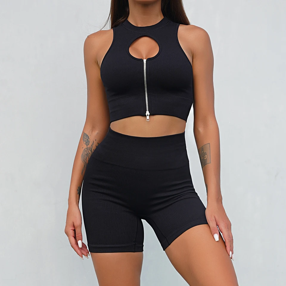 

Women Gym Yoga Sports Suits Yoga Sets Fitness Exercise Shorts Sportswear Hips Sports Bra Clothing Activewear Ribbed