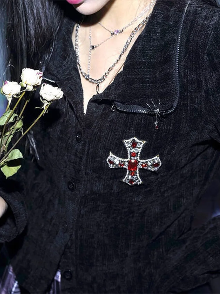 Куртка kosmechki женская в готическом стиле стразы Y2k весна-осень черная укороченная -
