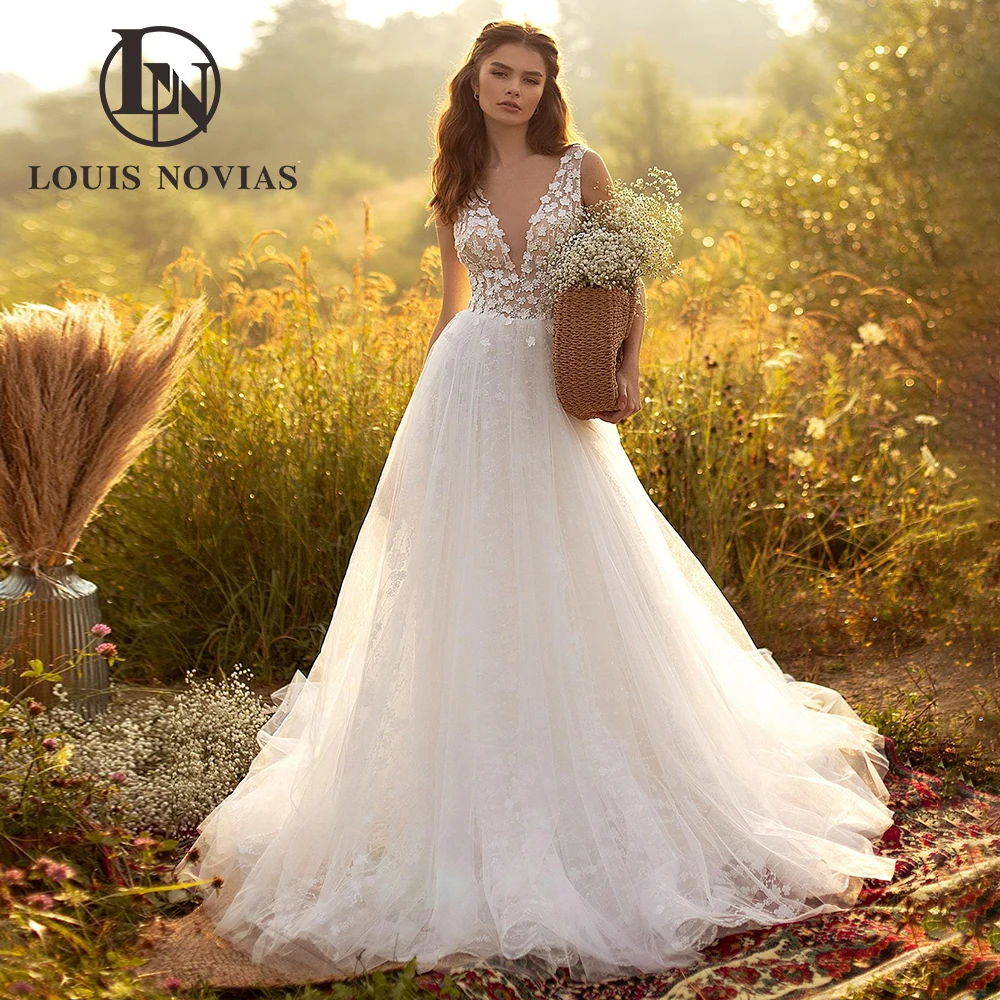 

Женское свадебное платье без рукавов LOUIS NOVIAS, белое платье с V-образным вырезом и открытой спиной, ТРАПЕЦИЕВИДНОЕ ПЛАТЬЕ со шлейфом, лето 2023