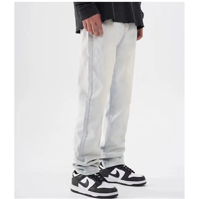 Streetwear Men 2022 New Pattern Recreational Light Blue Pants Straight Cylinder Comfortable Loose Versatile Jeans Autumn Female