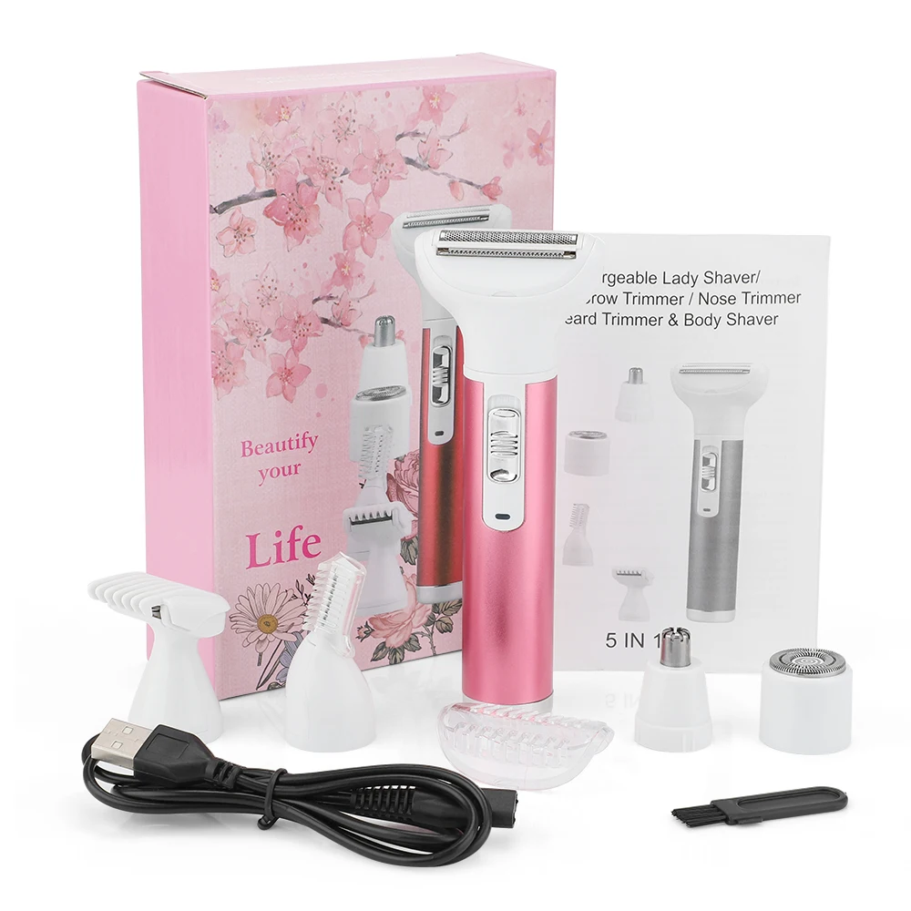 

Electric Epilator Private Part Shaver Eyebrow Trimming Knife Five-head Nose Long Hair Removal Underarm Multifunctional USB Cable