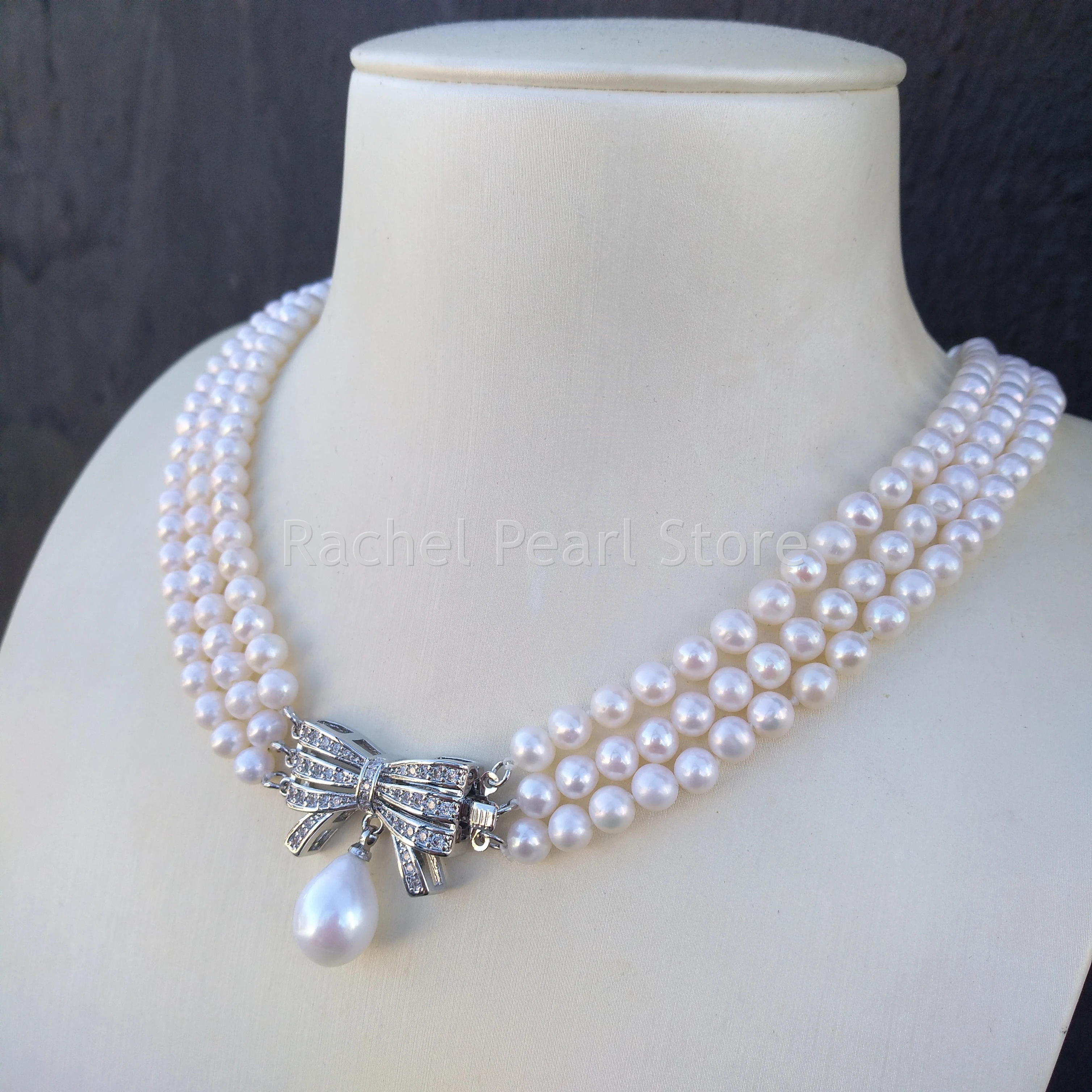 3 Shares Aaaa Япония Akoya 5-6 мм белый японский жемчуг ожерелье 9-11 кулон 18 дюймов лук