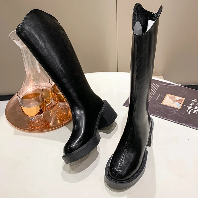 

New Women Knee High Chelsea Boots High Heels Shoes 2022 Winter Brand Chunky High Boots Sexy Pumps Platform Motorcycle Snow Botas