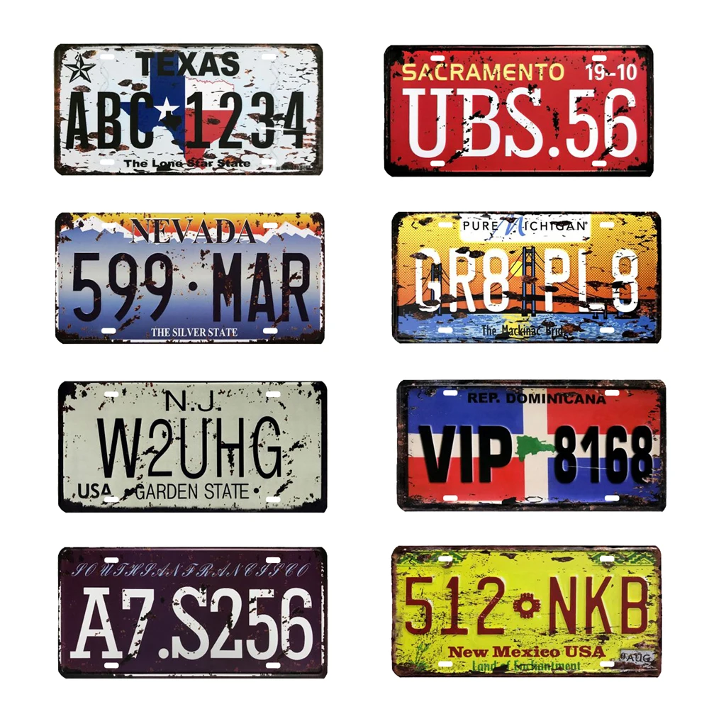 

United States Metal Signs Vintage Poster America Florida New Jersey Texas Nevada License Plates Pub Bar Wall Decor Car Tin Sign