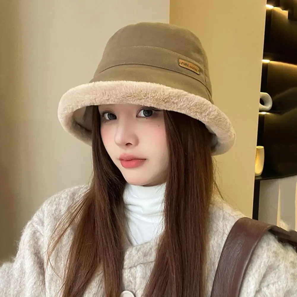 

Unisex Winter Hat Winter Hat Plush Windproof Anti-slip Unisex Bucket Cap with Round Ear Protection Stay Warm Stylish Outdoors