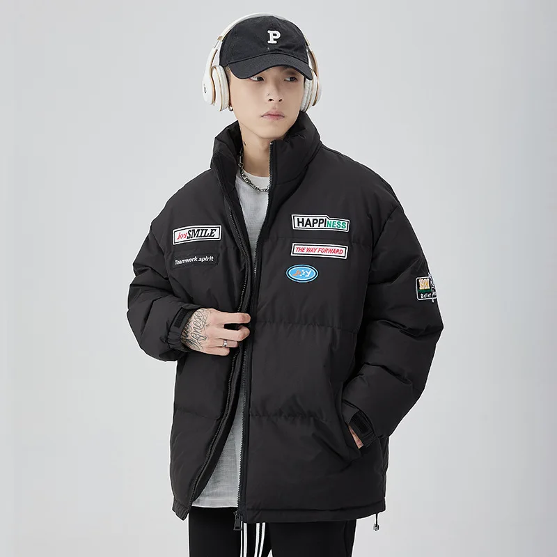 Winter Coat Men 2022 Fashion Ins Letter Label Winter Jackets Thickened Bread Coat Outdoor Stand Collar Warm Sports Jacket