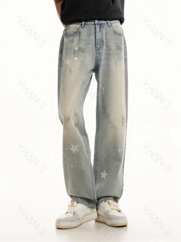 Y2K Emo Men Streetwear Oversized Star Pattern Straight Trousers Baggy Jeans Hip Hop Alt Denim Pants Male Clothes Baggy Pants