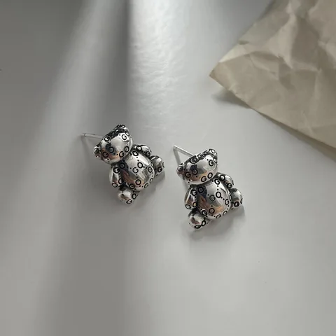 Женские серьги-гвоздики из серебра 925 пробы, с изображением милого медведя