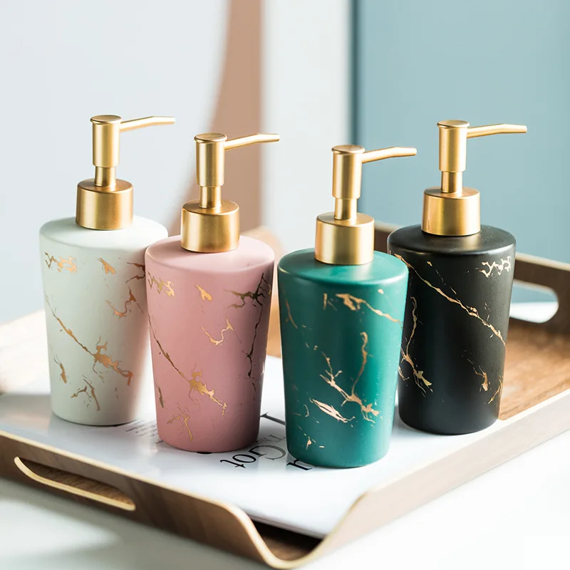 

European Ceramic Lotion Bottle Marbled Dispenser Hotel Shower Gel Shampoo Storage Bottle Bathroom Decoration Accessories 250ml