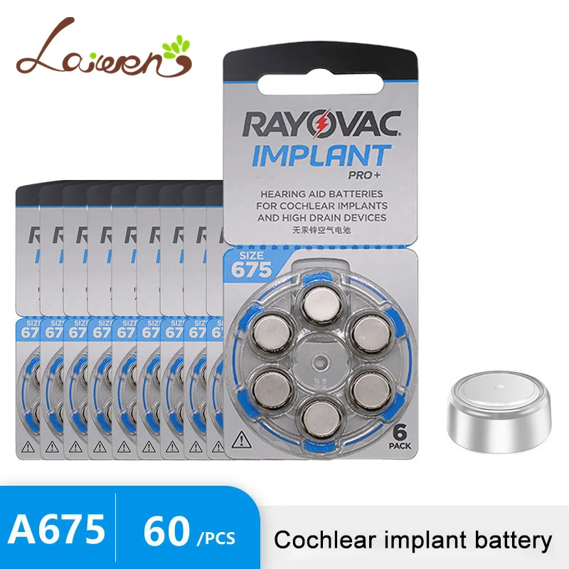 

Cochlear Implants Hearing Aid Battery 60 Cells Zinc Air Hearing Aid Batteries 675A A675 PR44 Battery RAYOVAC IMPLANT PRO+ 6 PACK