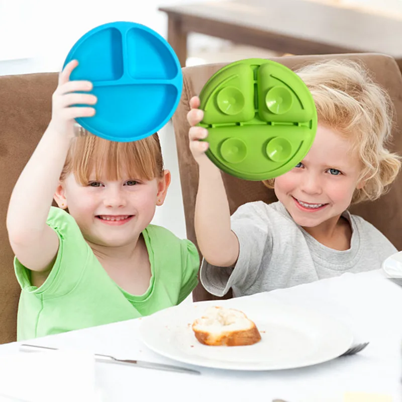 

Safe Kids Plate Toddle Training Children's Dishes Cute Cartoon Silicone Tableware Dinner Plates Sucker Feeding Bowls Round Baby