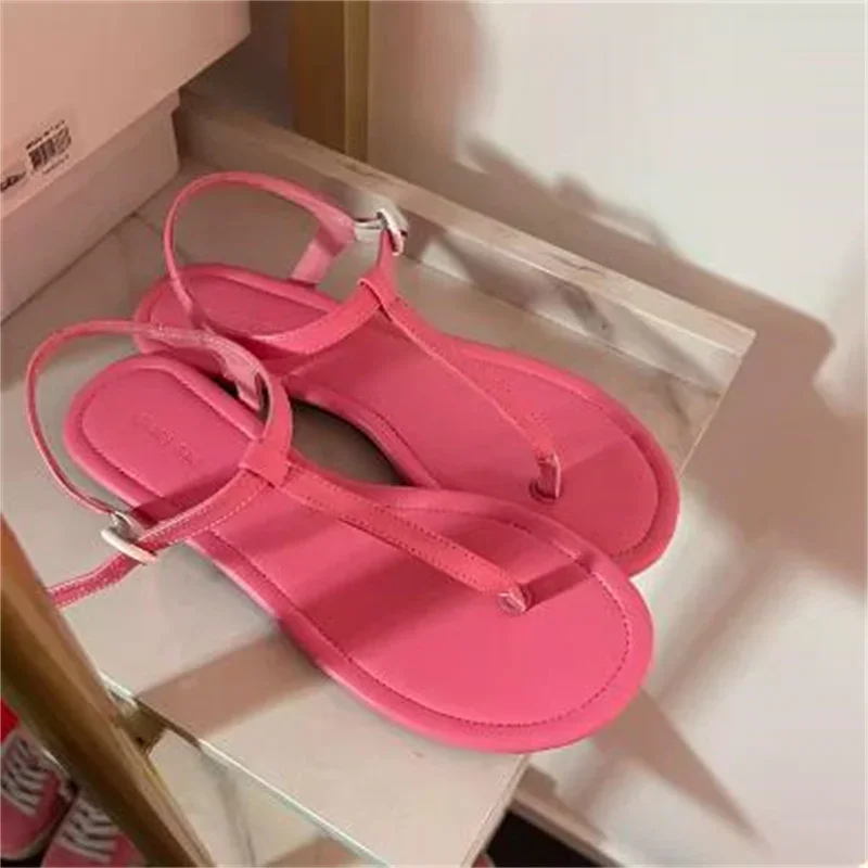 Шлепанцы женские с круглым носком сандалии пряжкой плоский каблук однотонные