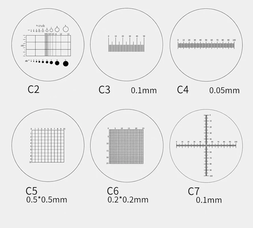 Микроскоп 0,1 мм, окуляр, шкала, пластина, стекло, микрометр, сетка, линейка перекрестного разделения, градиентная калибровка, измеритель, нарезка 19 мм