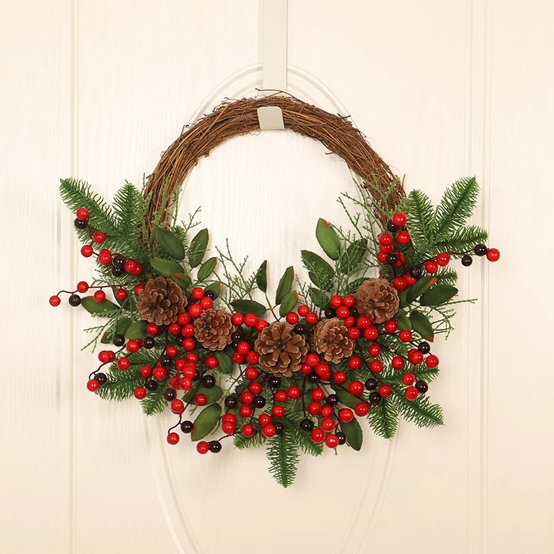 

Christmas Wreath Pinecone Wreath Red Fruit Festive Wreaths Hanging Pendant for Front Door Home Decor