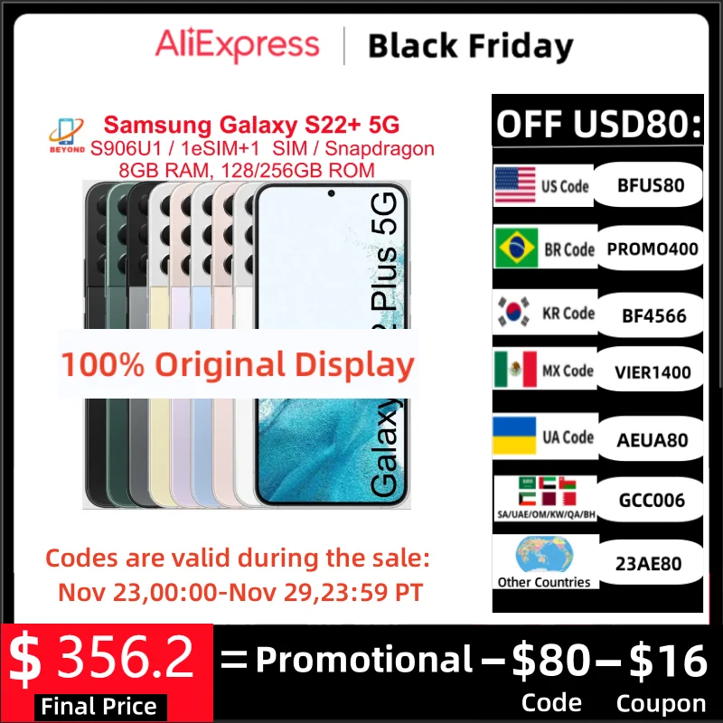 

Samsung Galaxy S22 Plus S22+ 5G S906U1 6.6" RAM 8GB ROM 128/256GB Snapdragon NFC Octa Core Original Unlocked Android Cellphone