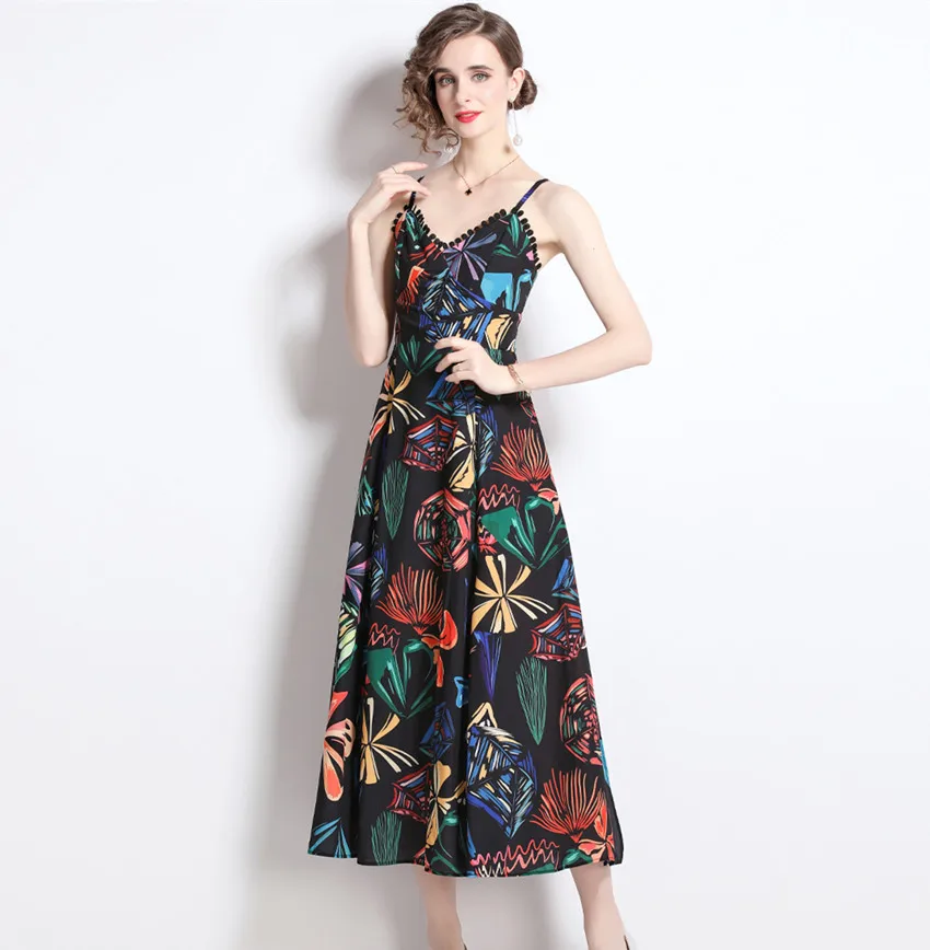 

Женское богемное платье с V-образным вырезом, длинное летнее платье на бретельках с цветочным принтом, сексуальные пляжные платья с открытой спиной и разрезом для отпуска