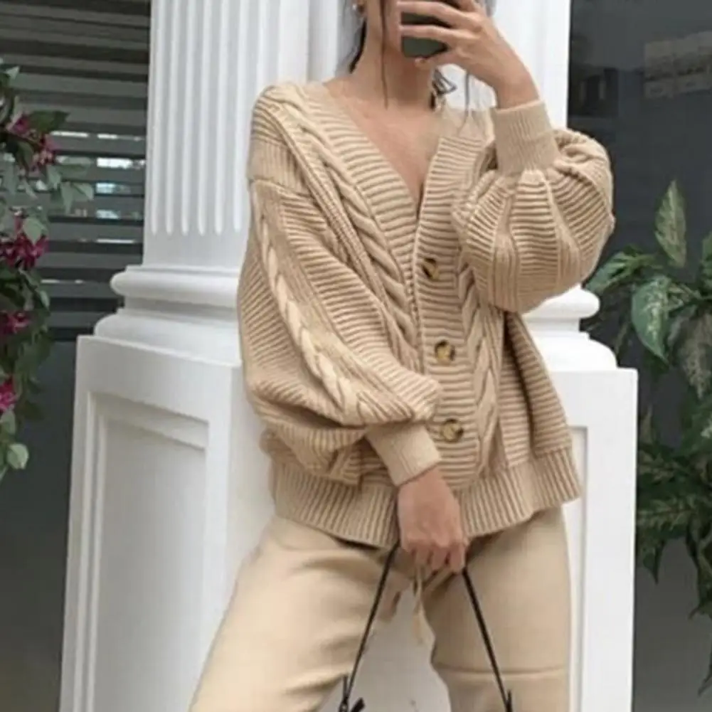 

Knitted Coat V Neck Winter Knitwear Autumn Women Solid Knitted Cardigan Sweater