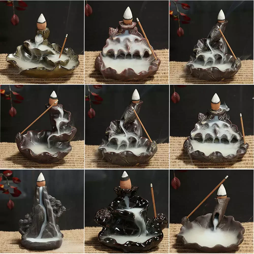 

Buddha part Waterfall Creative Holder Mini Backflow Teahouse Burner Cones Censer Ceramic Home Decor Office Incense