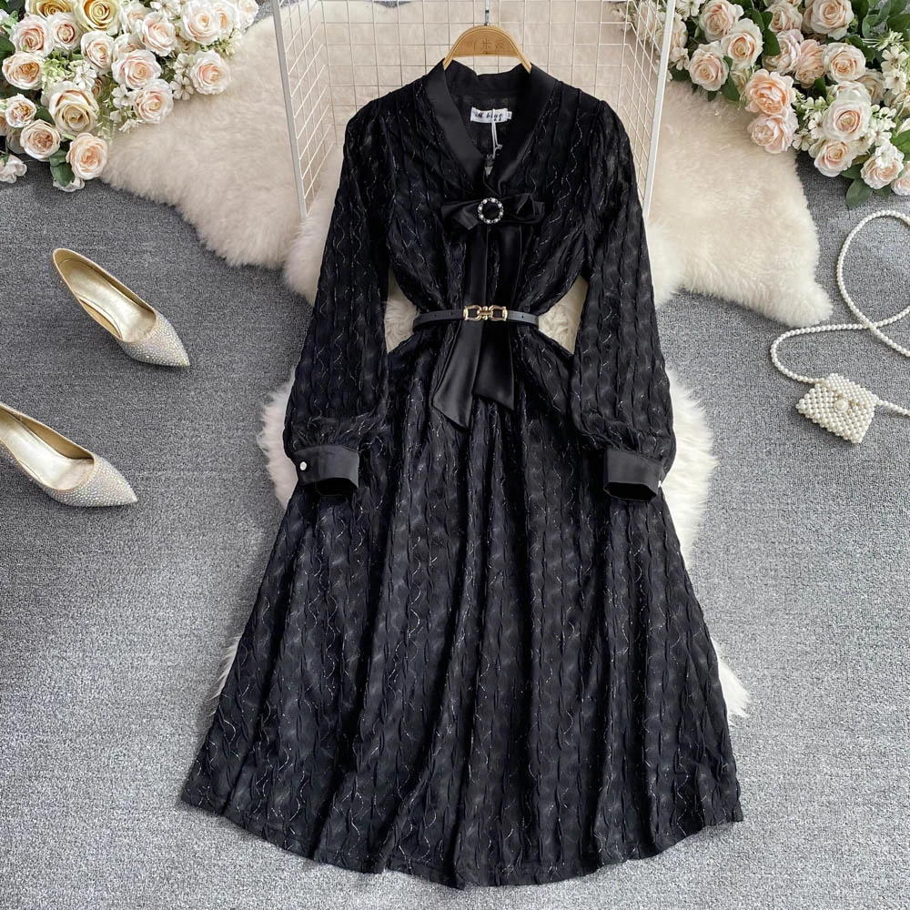 

Fashion Women White Midi Dress Long Sleeve Embroidery A Line Evening Party Robe Autumn Outfits