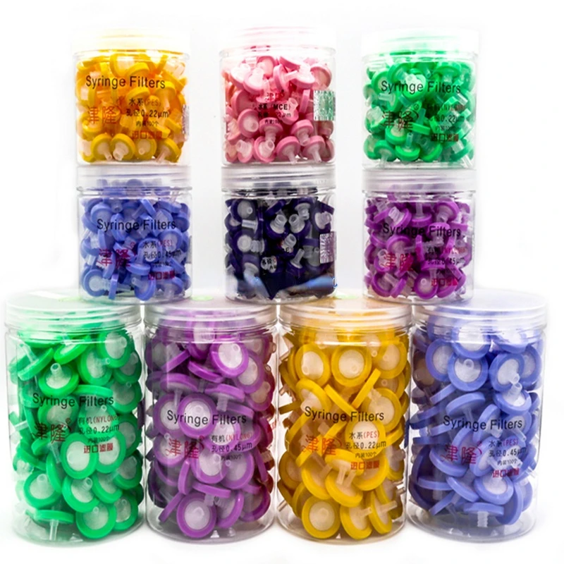 

100pcs/lot Lab 13mm 25mm material Nylon / PES / PTFE / MCE / Fiber glass Millipore Membrane Syringe filter 0.22/0.45um pore size