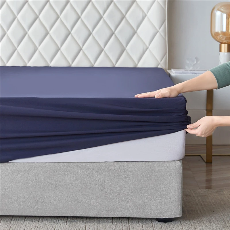 

PEIDUO 1pc 100%Polyester Solid Fitted Sheet Deep Pocket Mattress Cover Four Corners With Elastic Band Bed Sheet