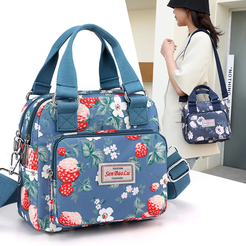 

New Printed Shoulder Bag Trend Ladies Shopping Handbag Lightweight Waterproof Nylon Cloth Bag Casual Messenger Bag