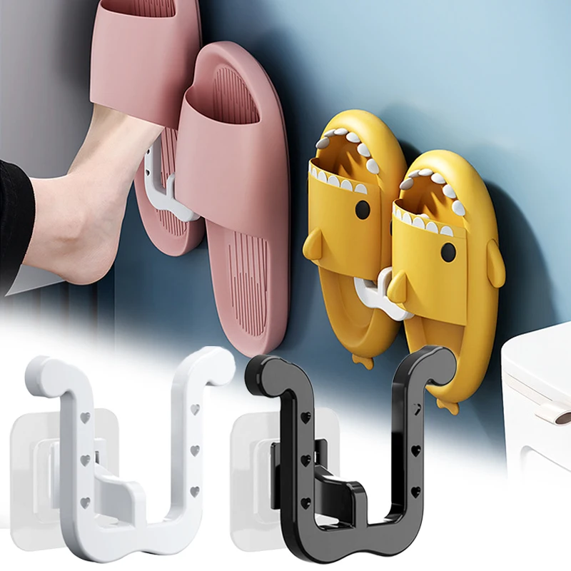 

3/2/1pcs Wall Mounted Slippers Rack Punch-free Bathroom Simple Slipper Hook Toilet Drainage Holder Bedroom Neat Shoe Drying Rack