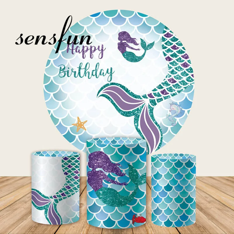 

Русалка круглый фон для девочек 1-й День рождения фотосессия весы постер круг фоны торты скатерть эластичная