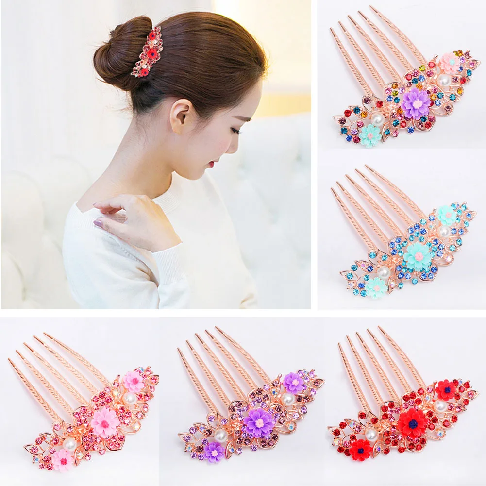 

Flower Crystal Wedding Hair Accessories For Women Luxury Rhinestone Bridal Hair Combs 2022 Fashion Comb Five-tooth Hair Insert