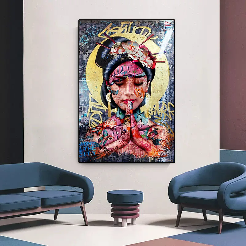 Городской поп-стрит-арт татуировка женская граффити картина красочный холст