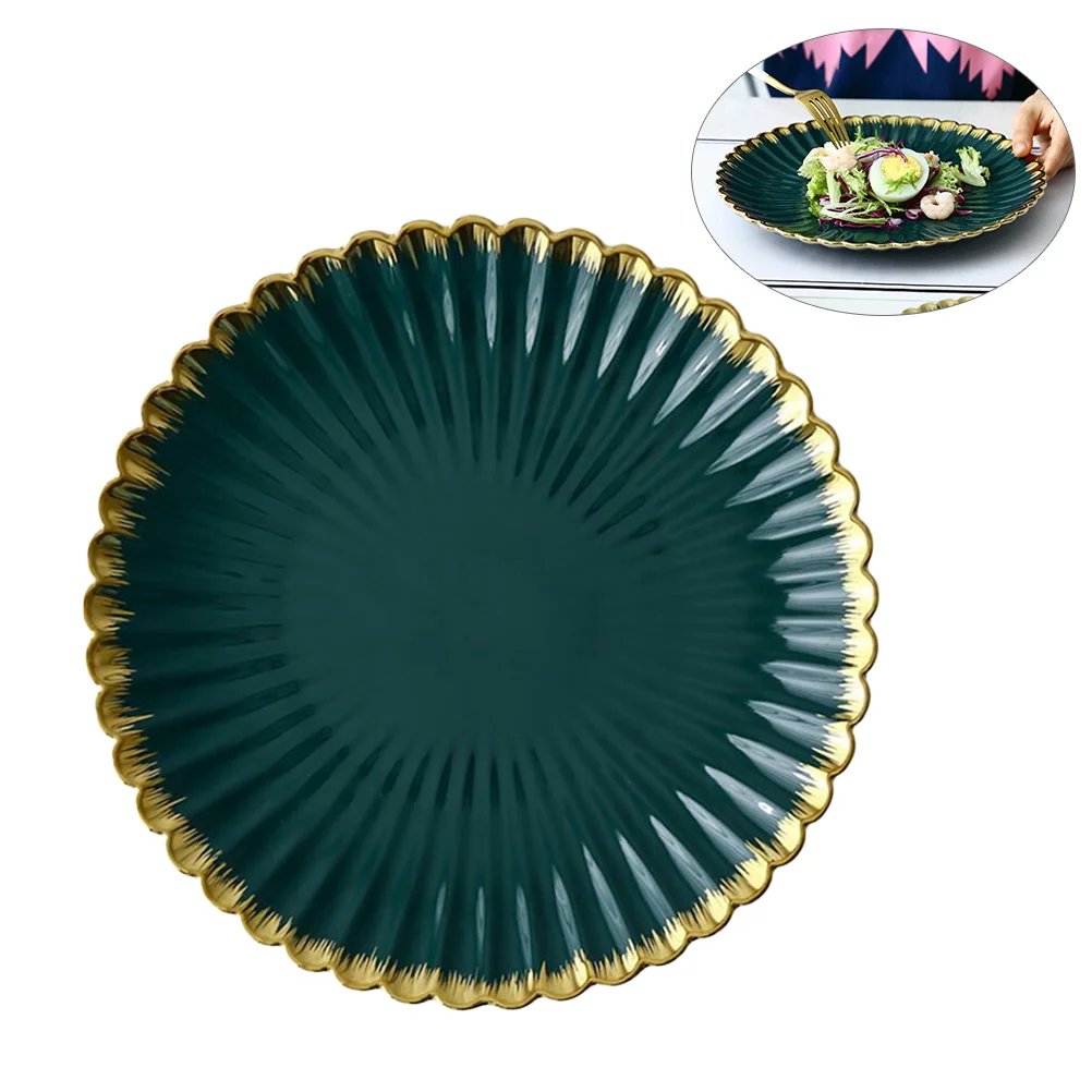 

26 .5x26.5x3cm Ceramic Serving Plate Trendy Home Decor Golden Oval Tray Ceramic Dinner Plates Salad Bowl Steak Plate