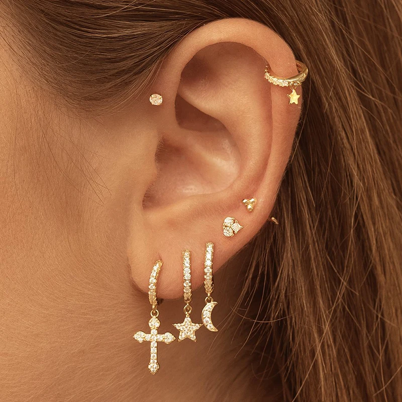 

ISUEVA Gold Filled Star Moon Dangle Earrings for Womens Luxury CZ Zircon Piercing Drop Earrings 2022 Women's Jewelry Wholesale