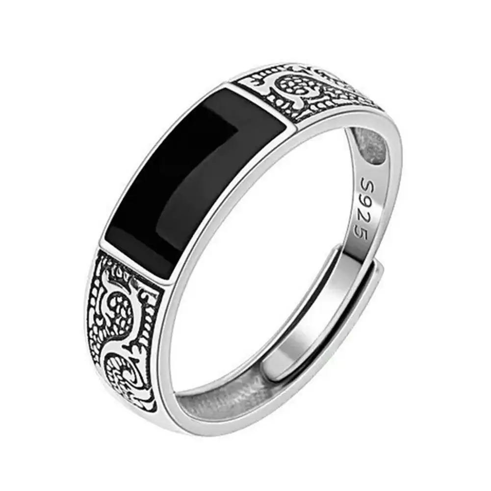 2024 Модные мужские ювелирные изделия черный прямоугольник ретро Рисунок дракона