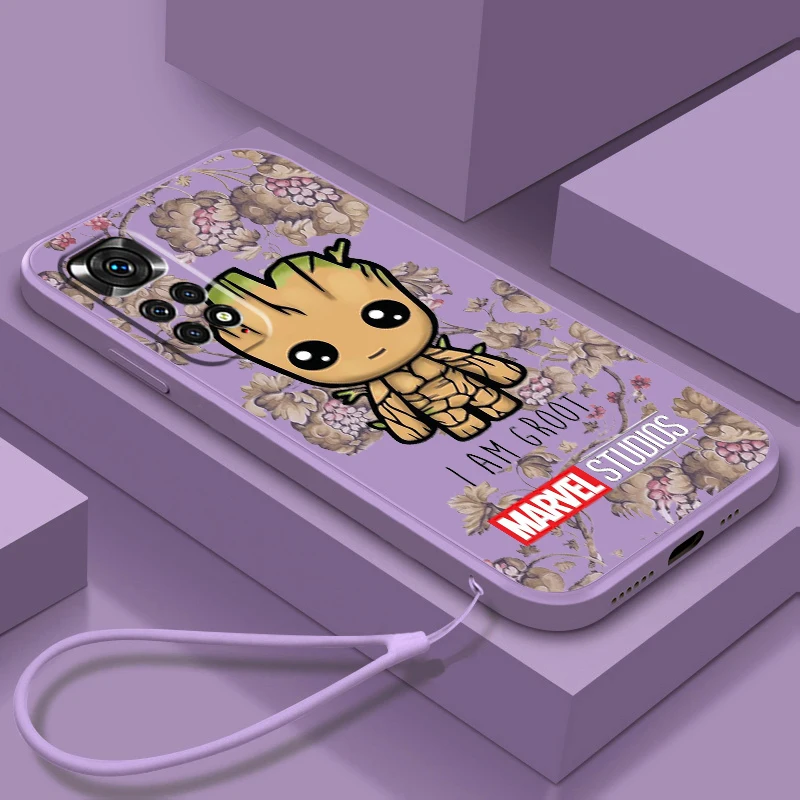 

Marvel Groot Cute Phone Case For Xiaomi Redmi Note 12 11T 11S 11E 10S 10T 10 9T Pro Plus Liquid Rope Funda Cover