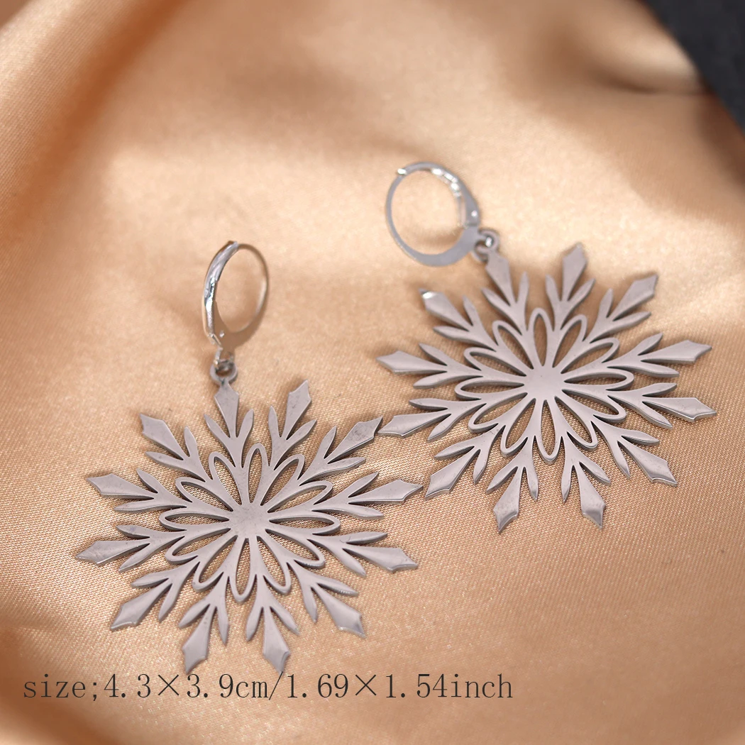 Серьги-кольца женские из нержавеющей стали в виде снежинок